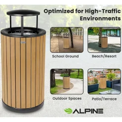 Alpine Industries Steel Outdoor Trash Can with Rain Bonnet Lid, 32 Gallon, Cedar/Black (ALP4400-01-CD-RB)