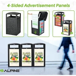 Alpine Industries Steel Outdoor Trash Can with Covered Top Lid, 40-Gallon, Gray Stone (ALP471-40-GRYS-SGN)