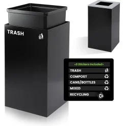Alpine Industries Steel Trash Can with Lid, 29-Gallon, Black (ALP4450-KIT-BLK-S-TR)