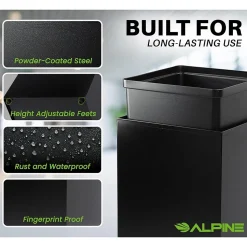 Alpine Industries Steel Trash Can with Lid, 29-Gallon, Black (ALP4450-KIT-BLK-S-TR)
