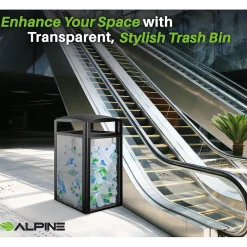 Alpine Industries Steel/PC Outdoor Trash Can with Dome Lid, 40 Gallon, Clear (471-40-CLR)