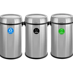 Alpine Industries Three-Stream Trash/Compost/Recycling Station, 51-Gallon, Stainless Steel (ALP470-65L-1-R-T-CO)