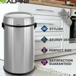 Alpine Industries Three-Stream Trash/Compost/Recycling Station, 51-Gallon, Stainless Steel (ALP470-65L-1-R-T-CO)