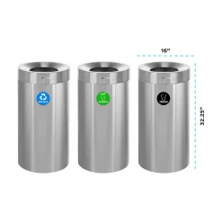 Alpine Industries Three-Stream Recycling Station, 81-Gallon, Stainless Steel (ALP475-27-R-T-CO)