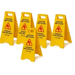Alpine Industries Wet Floor Sign, 24"H, Yellow, 5/Pack (499-5pk)