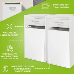 Alpine Industries Wood Trash Can, 40 Gallon, White, 2/Pack, (476-WHI-2PK)