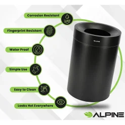 Alpine Stainless Steel Trash Can, 50-Gallon, Matte Black (ALP475-50-BLK)