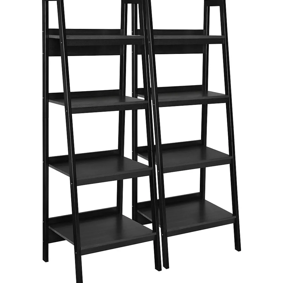 Ameriwood Home Lawrence 60"H 4-Shelf Ladder Bookcase Bundle, Black (9482096)