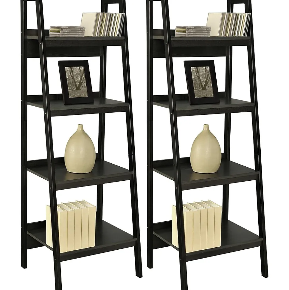 Ameriwood Home Lawrence 60"H 4-Shelf Ladder Bookcase Bundle, Black (9482096)