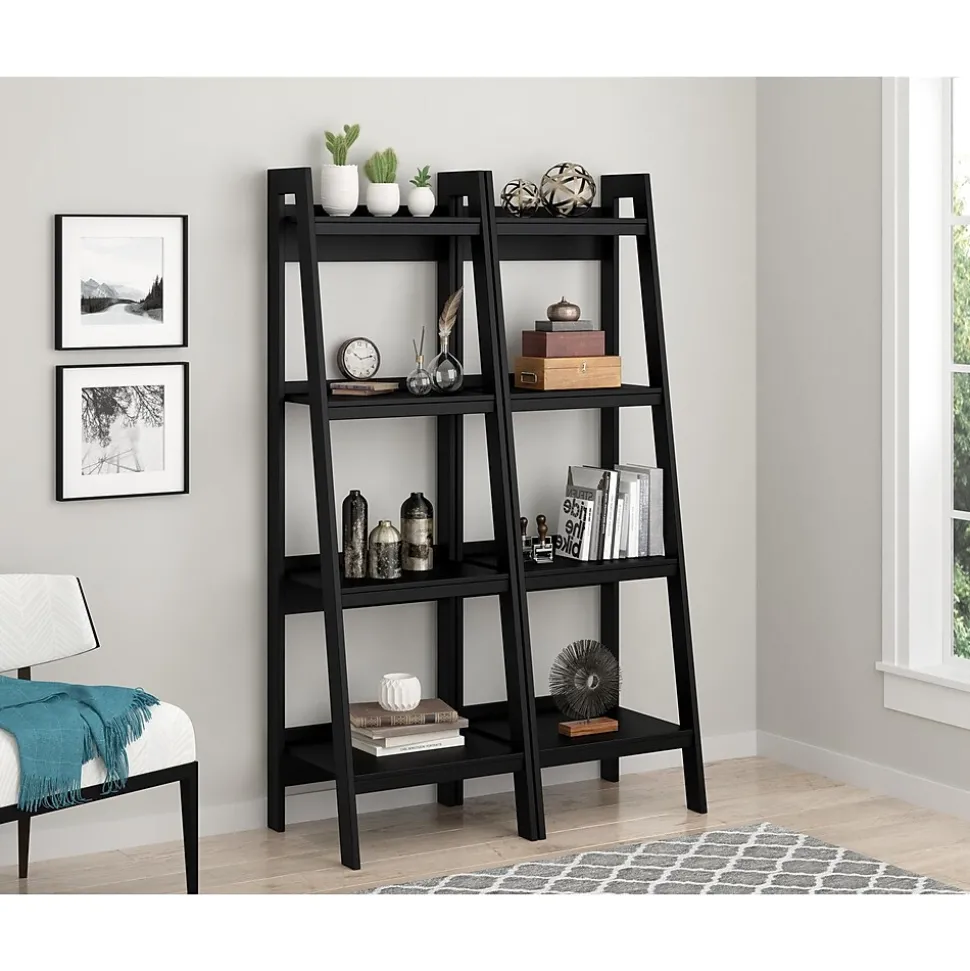 Ameriwood Home Lawrence 60"H 4-Shelf Ladder Bookcase Bundle, Black (9482096)