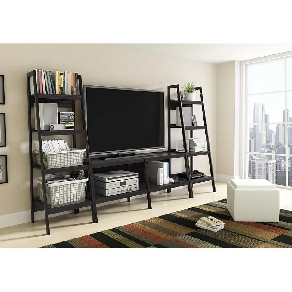 Ameriwood Home Lawrence 60"H 4-Shelf Ladder Bookcase Bundle, Black (9482096)