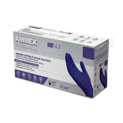 Ammex Professional Series Powder Free Nitrile Exam Gloves, Latex Free, Medium, Indigo, 100/Box (AINPF44100)