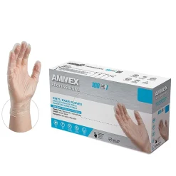 Ammex Professional VPF Powder Free Vinyl Exam Gloves, Latex Free, Clear, Medium, 100/Box, 10 Boxes/Carton (VPF64100-CC)
