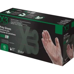 Ammex X3 Poly Food Safe Industrial Gloves, Latex Free, Large, Clear, 500/Box, 20 Boxes/Carton (PGLOVE-L-500XX)