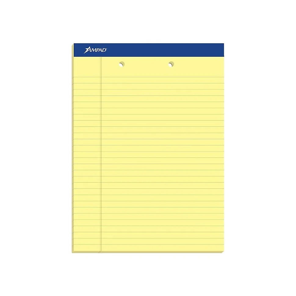 Ampad Notepads, 8.5" x 11.75", Wide Ruled, Canary, 50 Sheets/Pad, 12 Pads/Pack (TOP 20-224)