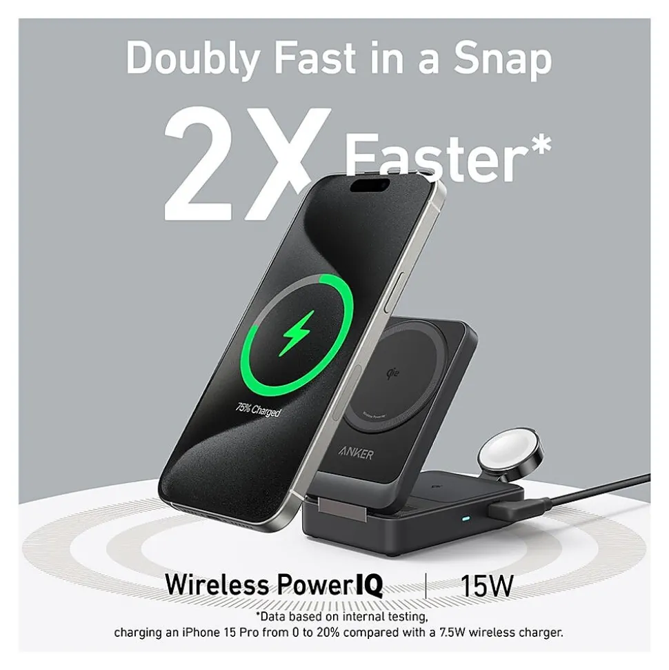 Anker MagGo MagSafe USB-C MagSafe Wireless Charging Station for Apple, Black (B2557J11-1)