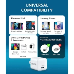 Anker PowerPort PD Nano 20W USB-C Wall Charger, White (6810029)