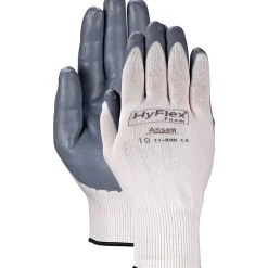 Ansell® HyFlex® Coated Gloves, Foam Nitrile, Knit-Wrist Cuff, Size 7, White/Grey, 12 Pair/Box