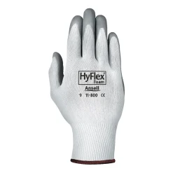 Ansell® HyFlex® Coated Gloves, Foam Nitrile, Knit-Wrist Cuff, Size 7, White/Grey, 12 Pair/Box