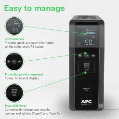 APC Back-UPS Pro BN 1500VA 10-Outlet UPS with 2 USB Charging Ports, Black (BN1500M2)