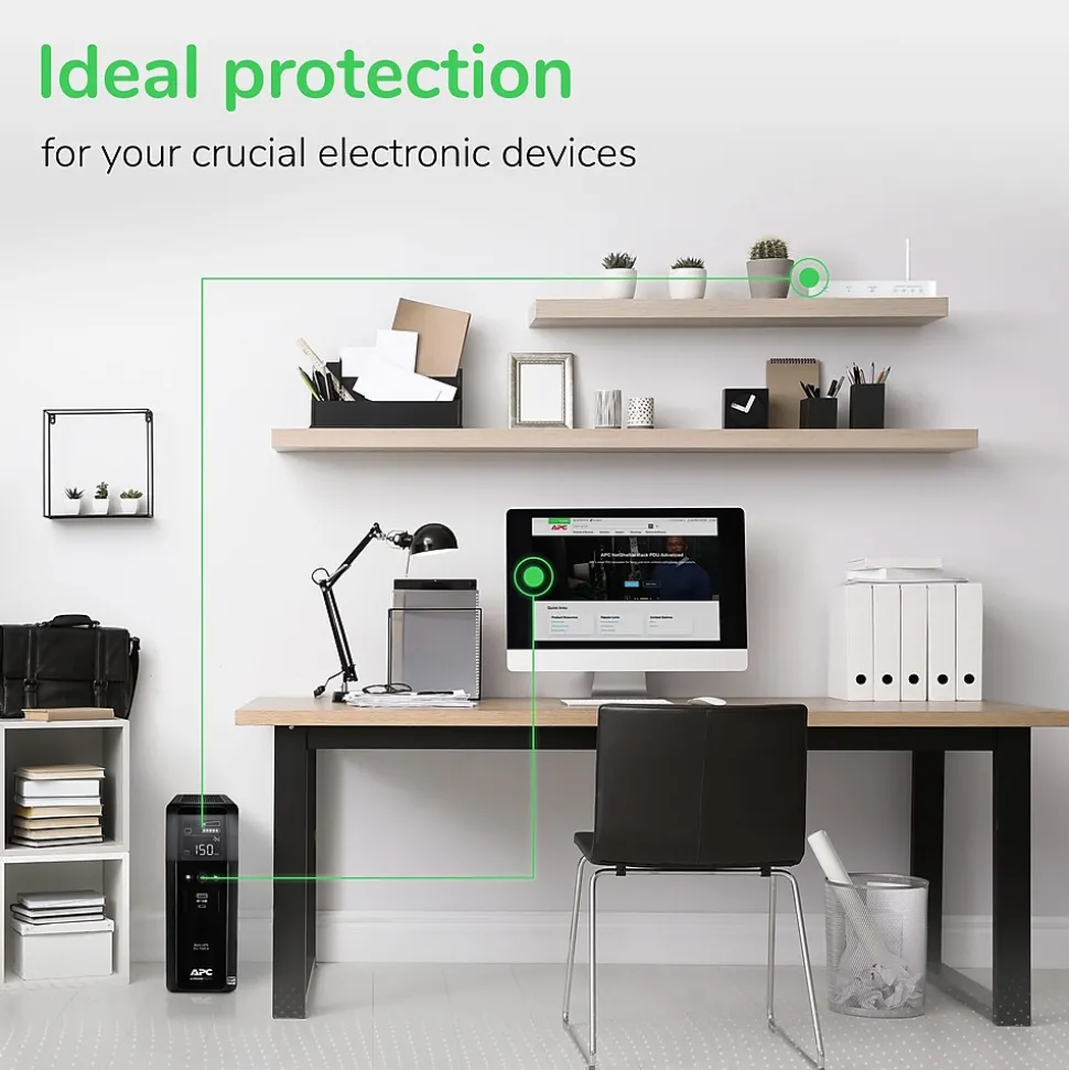 APC Back-UPS Pro 1500VA Battery Backup and Surge Protector, 10-Outlets, Black (BR1500MS2)