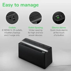 APC Back-UPS 425VA Backup and Surge Protector, 6-Outlets, Black (BE425M)