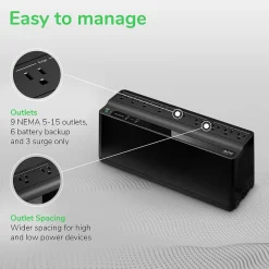 APC Back-UPS 850VA 9-Outlet Battery Backup & Surge Protector, Black (BE850G2)