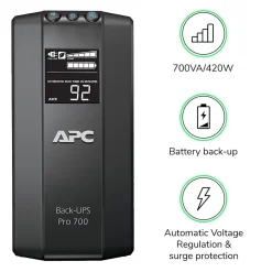 APC Power-Saving Back-UPS Pro 700VA Battery Backup , 6-Outlets, Black (BR700G)
