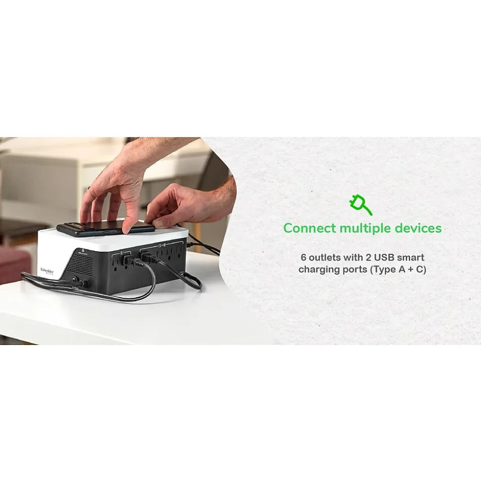 APC UPS Battery Backup & Surge Protector, 500VA UPS with 4 Backup Battery Outlets, USB Type-C, White (BE500G3)