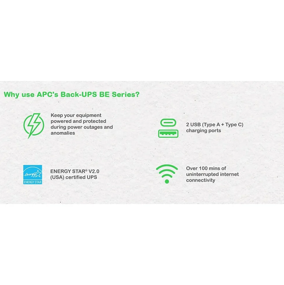 APC UPS Battery Backup, 900VA UPS with 6 Backup Battery Outlets, USB Type-C, White (BE900G3)
