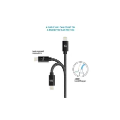 Apple Certified Durable Lightning Cable for iPhone, iPad, 4ft Black (LGHTMFI4FT-BLK)