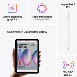 Apple iPad mini (A17 Pro) 8.3" Tablet, Wi-Fi + Cellular, 128GB, Purple (MXPR3LL/A)