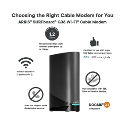 Arris SURFboard G36 32 x 8 DOCSIS 3.1 Cable Modem with AX3000 Wi-Fi, Black/Gray (1001370)