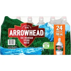 Arrowhead 100% Mountain Spring Water, Regular Flavor, 700ml Bottles with Sport Cap, 24/Carton (12086824)