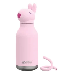 ASOBU Bestie Bottle Bunny Vacuum Insulated Stainless Steel Water Bottle with Reusable Flexi Straw, 16 oz., Pink (SBV44BU)