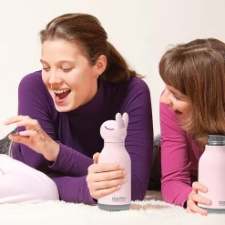 ASOBU Bestie Bottle Bunny Vacuum Insulated Stainless Steel Water Bottle with Reusable Flexi Straw, 16 oz., Pink (SBV44BU)