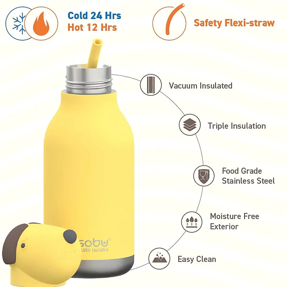 ASOBU Bestie Bottle Dog Stainless Steel Vacuum Insulated Water Bottle, 16 oz., Yellow (ADNASBV44DO)
