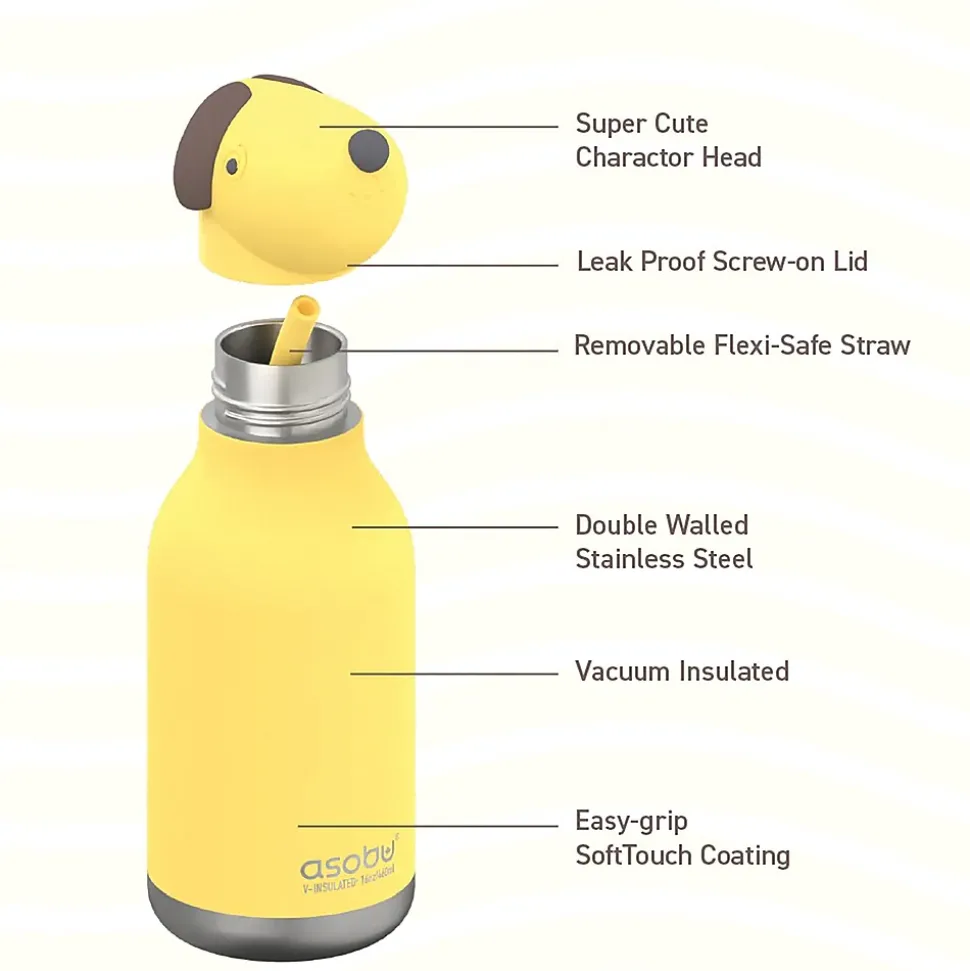 ASOBU Bestie Bottle Dog Stainless Steel Vacuum Insulated Water Bottle, 16 oz., Yellow (ADNASBV44DO)
