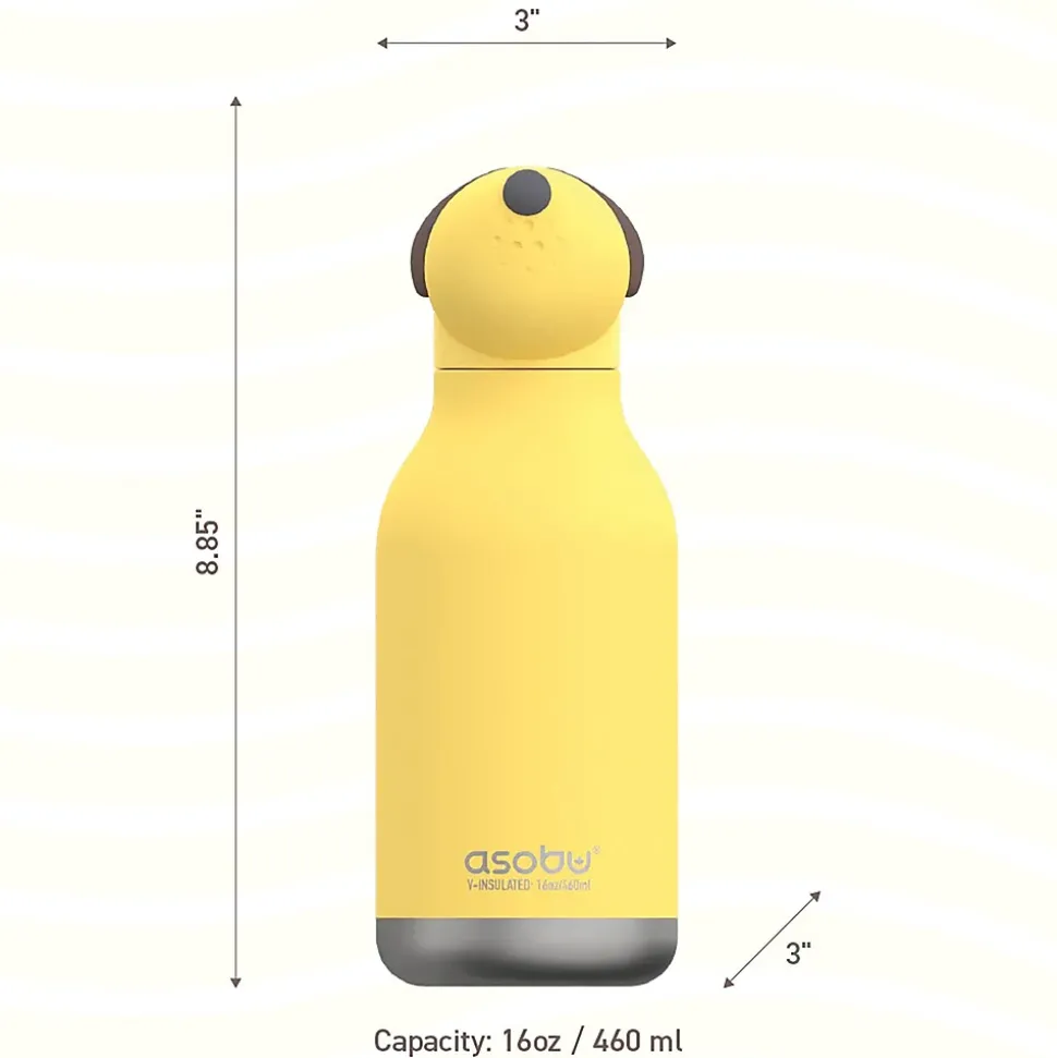 ASOBU Bestie Bottle Dog Stainless Steel Vacuum Insulated Water Bottle, 16 oz., Yellow (ADNASBV44DO)