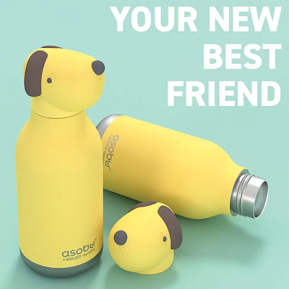 ASOBU Bestie Bottle Dog Stainless Steel Vacuum Insulated Water Bottle, 16 oz., Yellow (ADNASBV44DO)