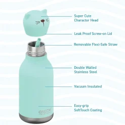 ASOBU Bestie Bottle Kitty Vacuum Insulated Stainless Steel Water Bottle with Reusable Flexi Straw, 16 oz., Blue (SBV44CA)