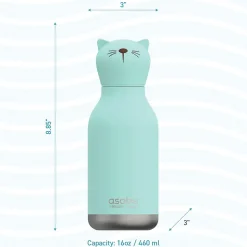 ASOBU Bestie Bottle Kitty Vacuum Insulated Stainless Steel Water Bottle with Reusable Flexi Straw, 16 oz., Blue (SBV44CA)
