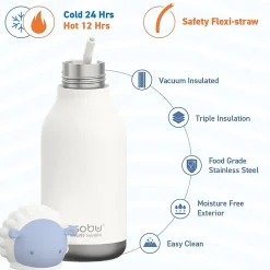 ASOBU Bestie Bottle Sheep Vacuum Insulated Stainless Steel Water Bottle with Reusable Flexi Straw, 16 oz., White (SBV44SH)