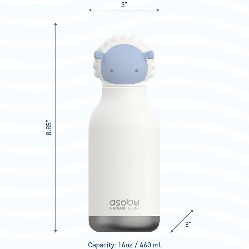 ASOBU Bestie Bottle Sheep Vacuum Insulated Stainless Steel Water Bottle with Reusable Flexi Straw, 16 oz., White (SBV44SH)