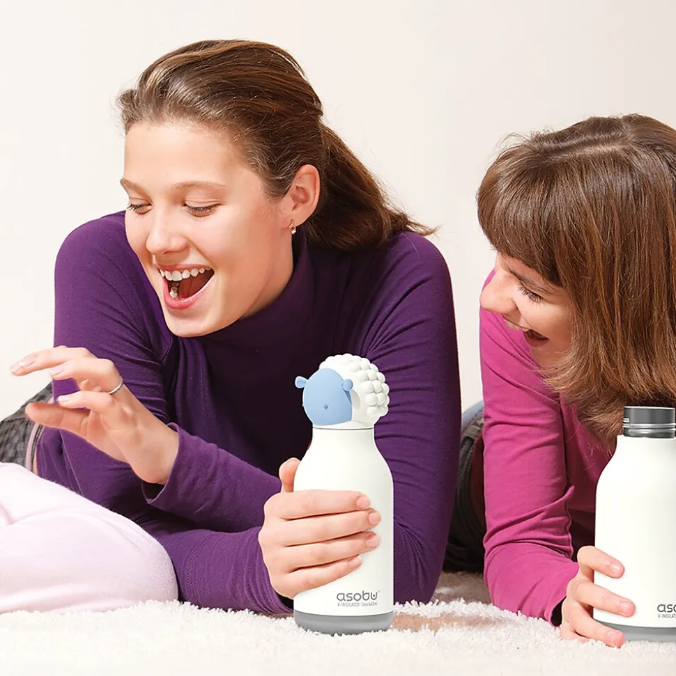 ASOBU Bestie Bottle Sheep Vacuum Insulated Stainless Steel Water Bottle with Reusable Flexi Straw, 16 oz., White (SBV44SH)