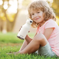 ASOBU Bestie Bottle Teddy Bear Vacuum Insulated Stainless Steel Water Bottle with Reusable Flexi Straw, 16 oz., White (SBV44BE)