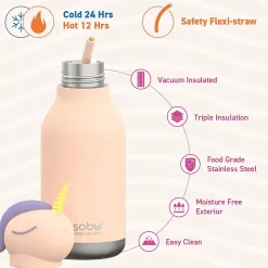 ASOBU Bestie Bottle Unicorn Stainless Steel Vacuum Insulated Water Bottle, 16 oz., Pink (ADNASBV44UN)