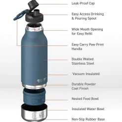 ASOBU Buddy 3-in-1 Water Bottle with Removable Dog Bowl & Food Compartment, 32 oz., Blue (SDB2)