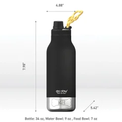 ASOBU Buddy 3-in-1 Water Bottle with Removable Dog Bowl & Food Compartment, 32 oz., Black (SDB2)