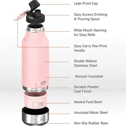 ASOBU Buddy 3-in-1 Water Bottle with Removable Dog Bowl & Food Compartment, 32 oz., Pink (SDB2)